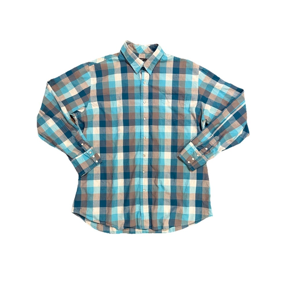 Tin Haul Men's western  Pearl Snap 3XL Blue Gray Plaid Long Sleeve Shirt